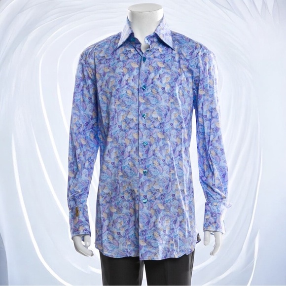 Billionaire Blue Swirl Patterned Shirt Long Sleeve Button up *See Measurements - Picture 1 of 8